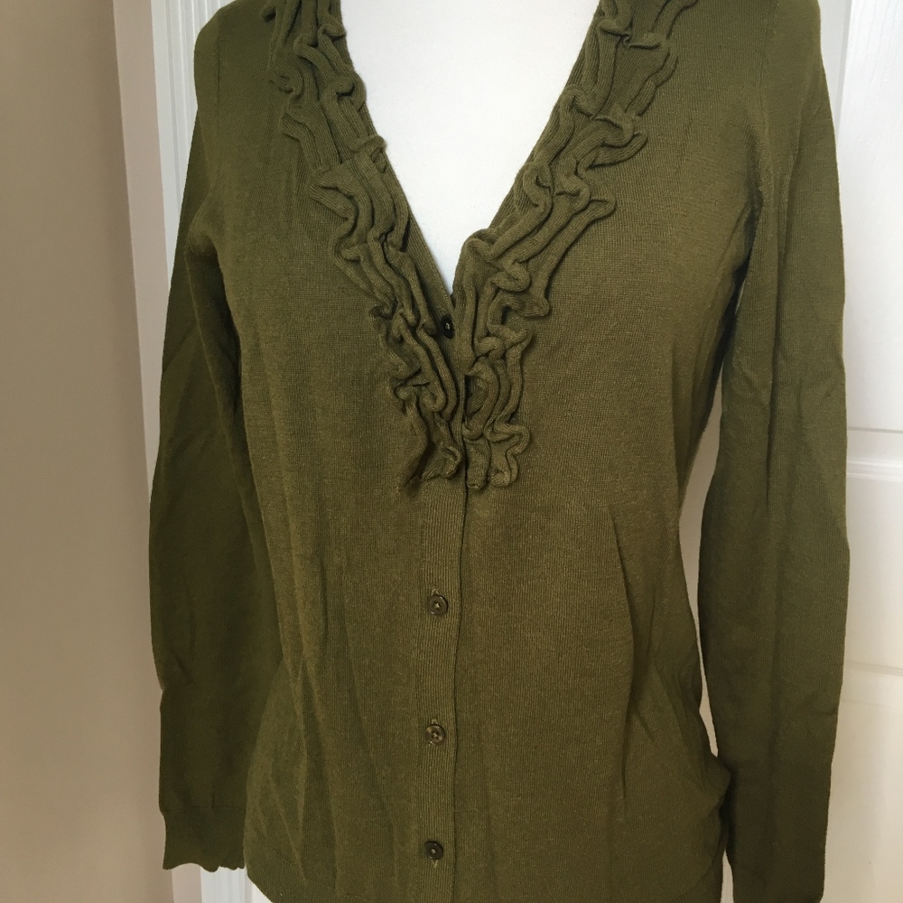 Talbots S olive green wool blend cardigan